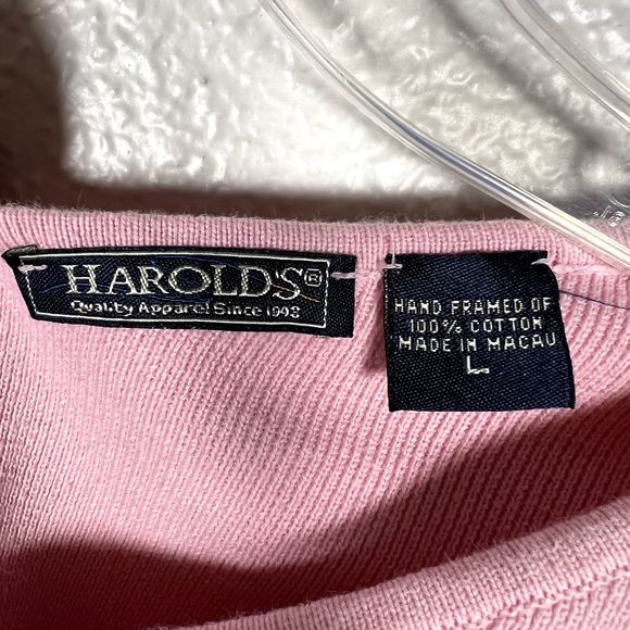 Harold's Sz L Hand-Framed Color Block Sweater 100% Cotton Knit 3/4 Sleeves Pink - Picture 5 of 9